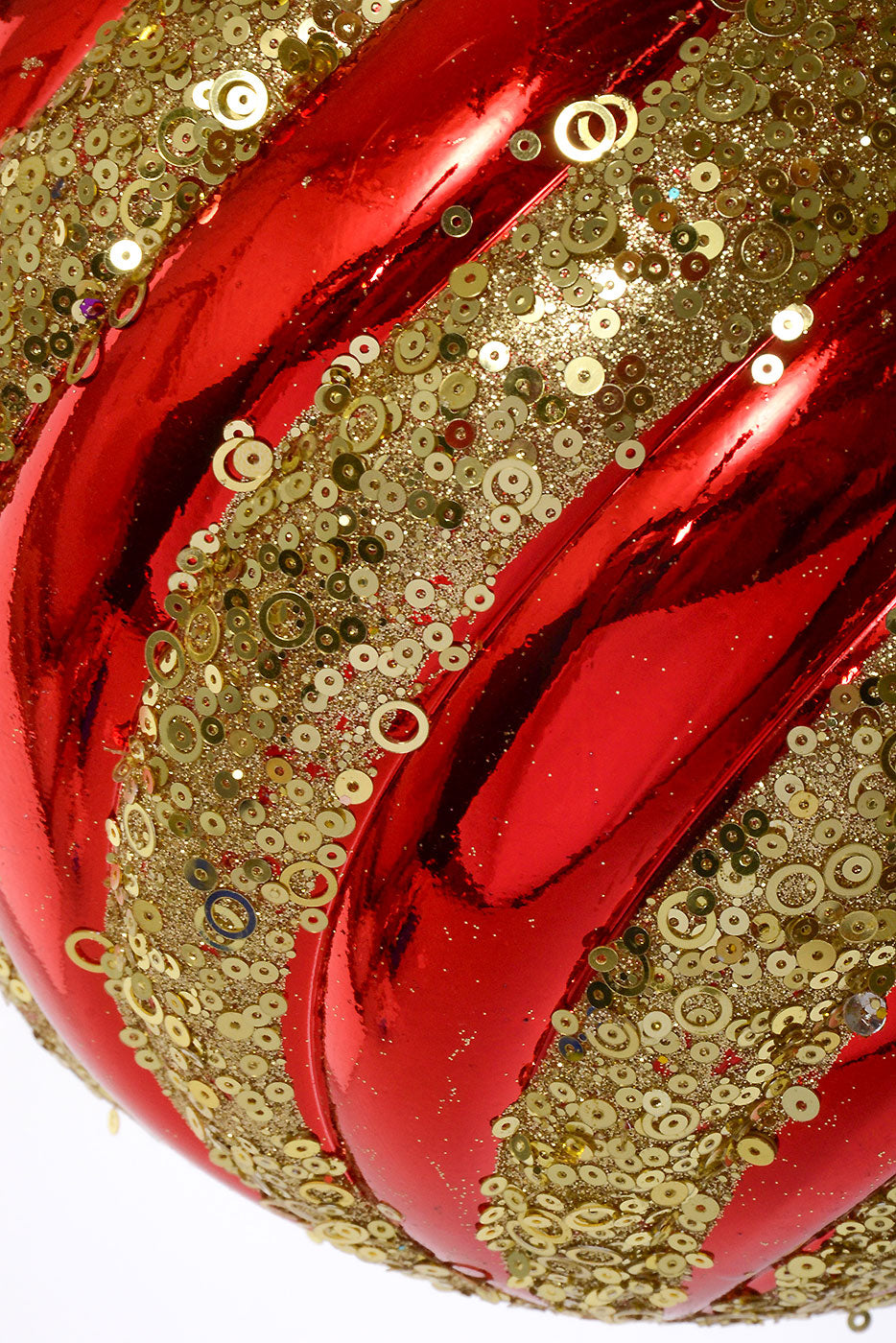 200Mm Plastic Pumpkin Ball With Glitter/Sequin Ornament Red/Gold