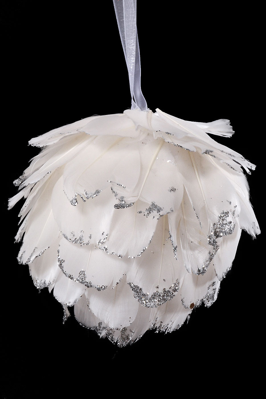 5" Feather Ball With Glitter White