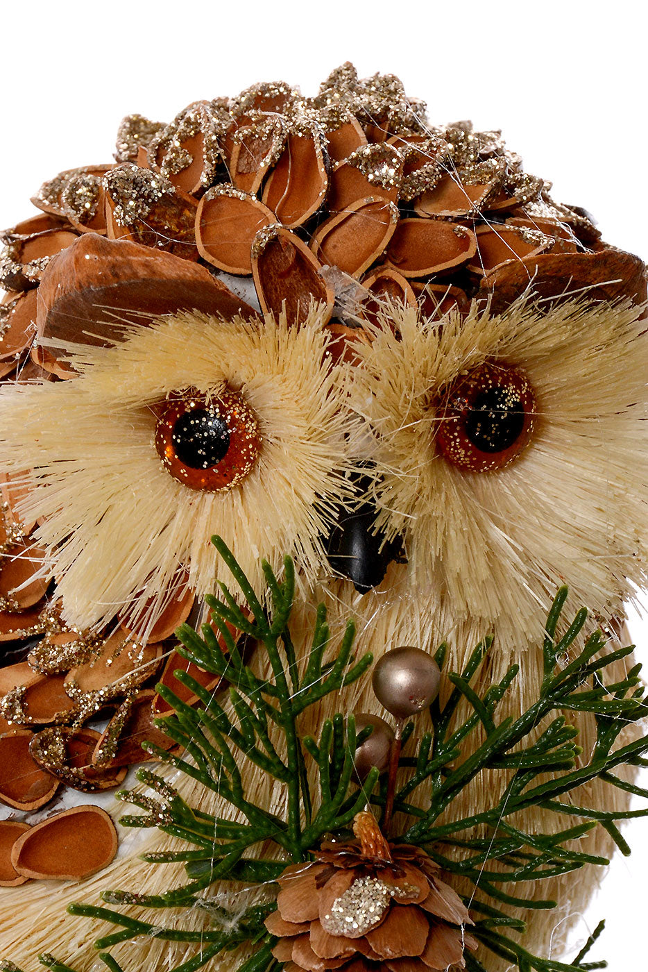 6" Owl W/Pinecone Natural