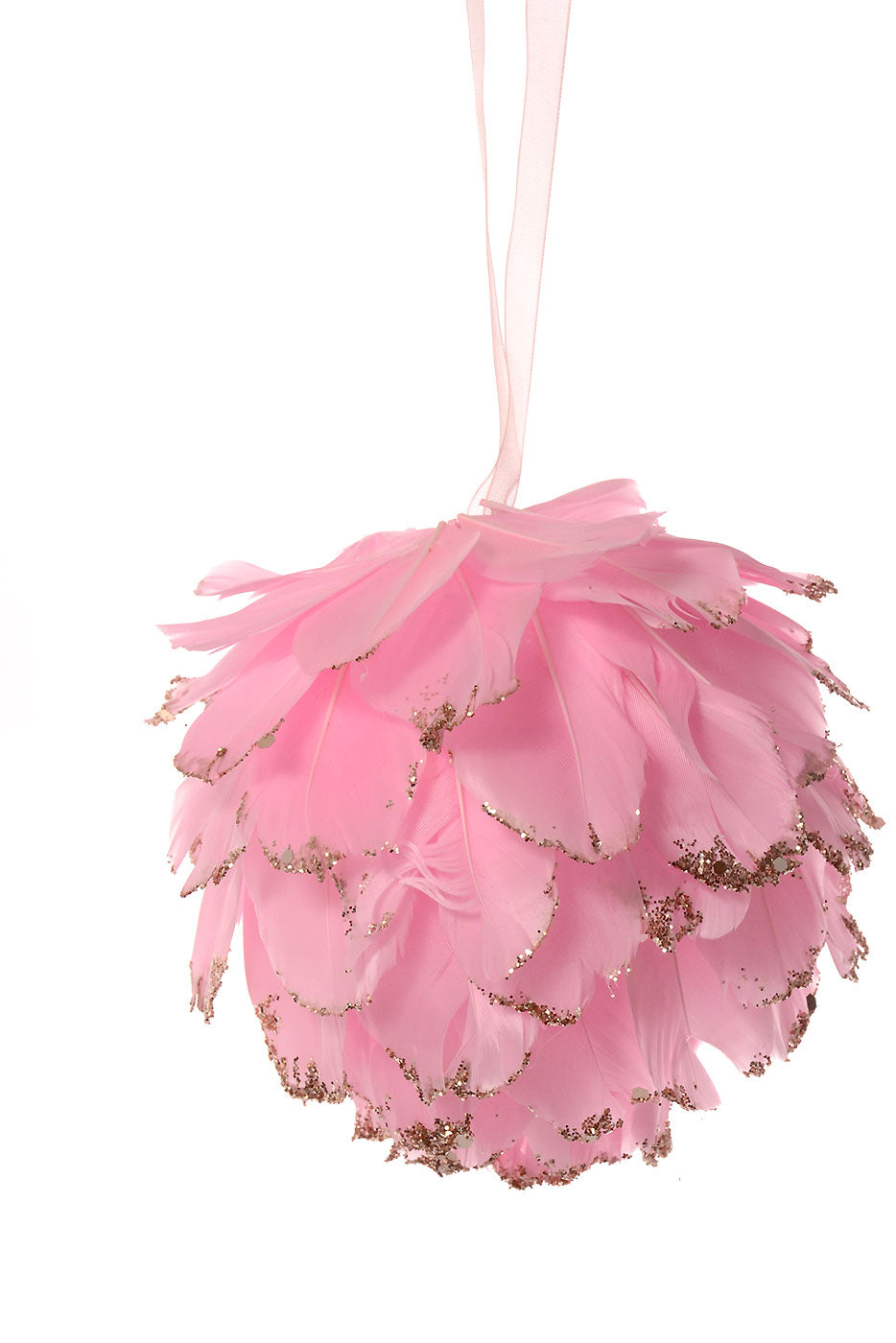 5" Feather Ball With Glitter Pink