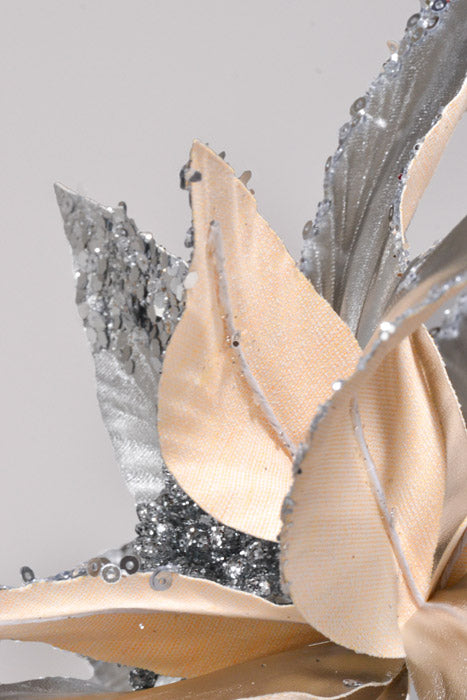 24" Metallic Sequin Edge Tips Poinsettia Silver