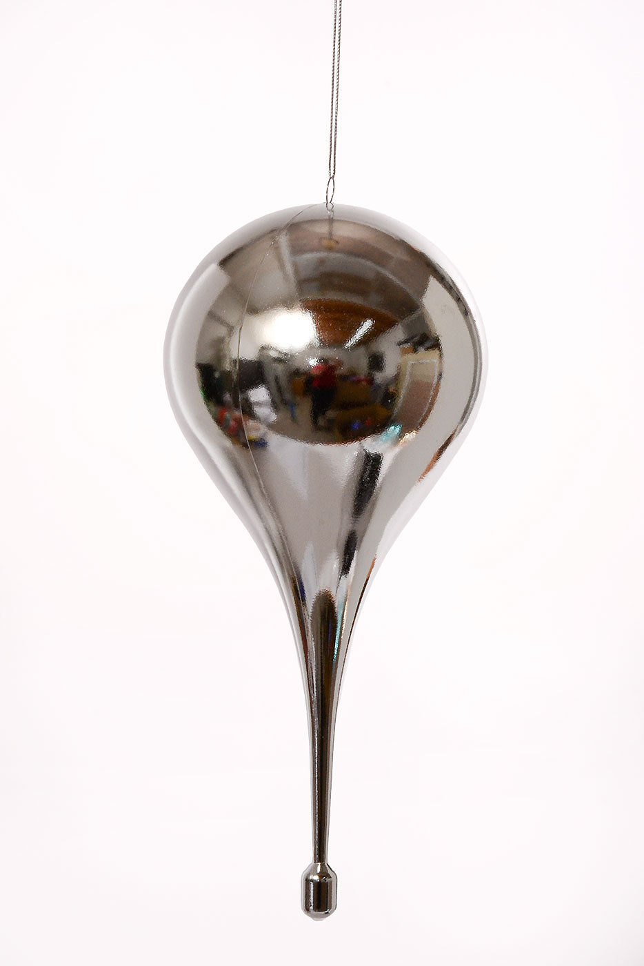 13" Plastic Teardrop Hanging Ornament Silver