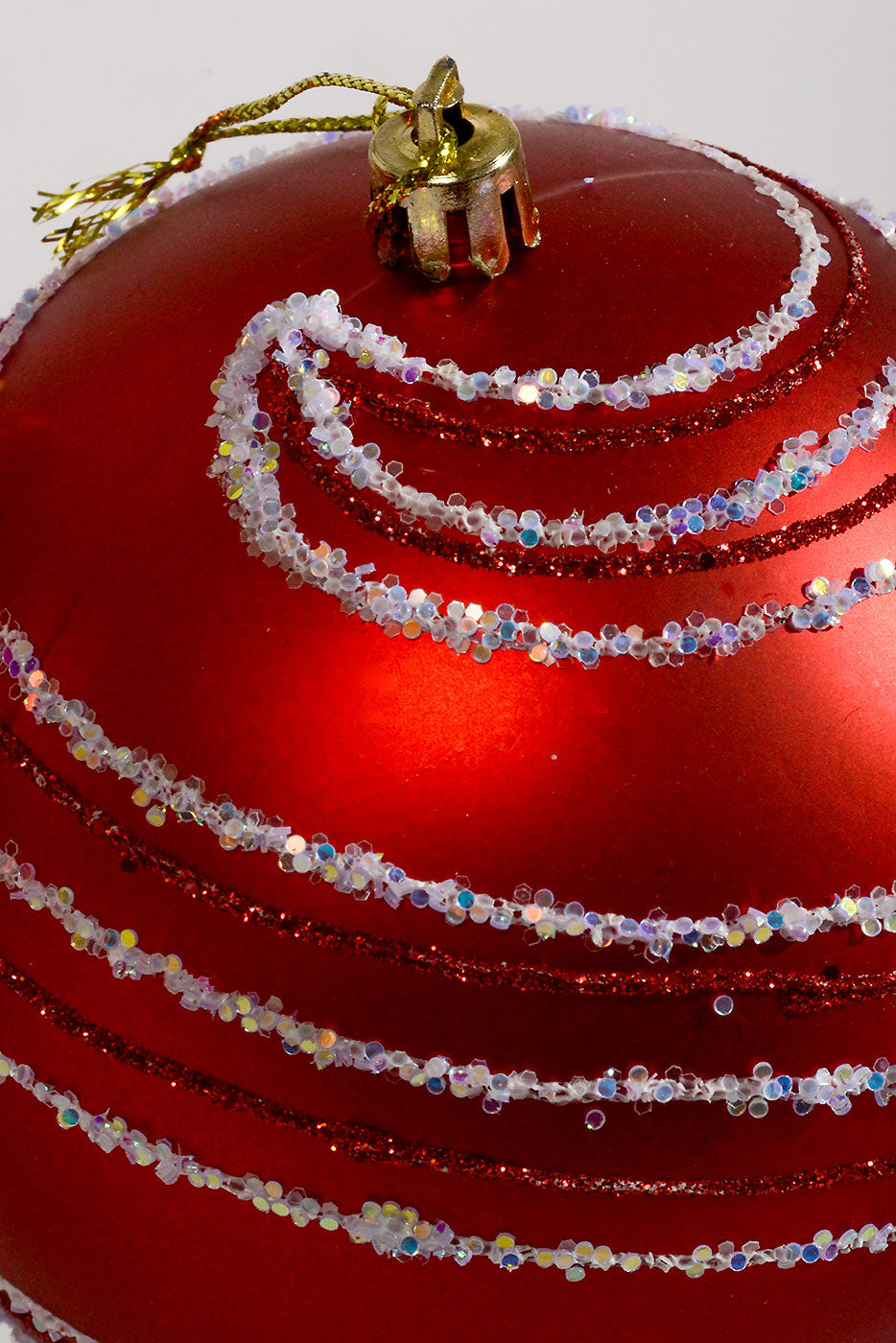 100Mm Plastic Shiny Matt W/Glitter Ornament Red Box-4