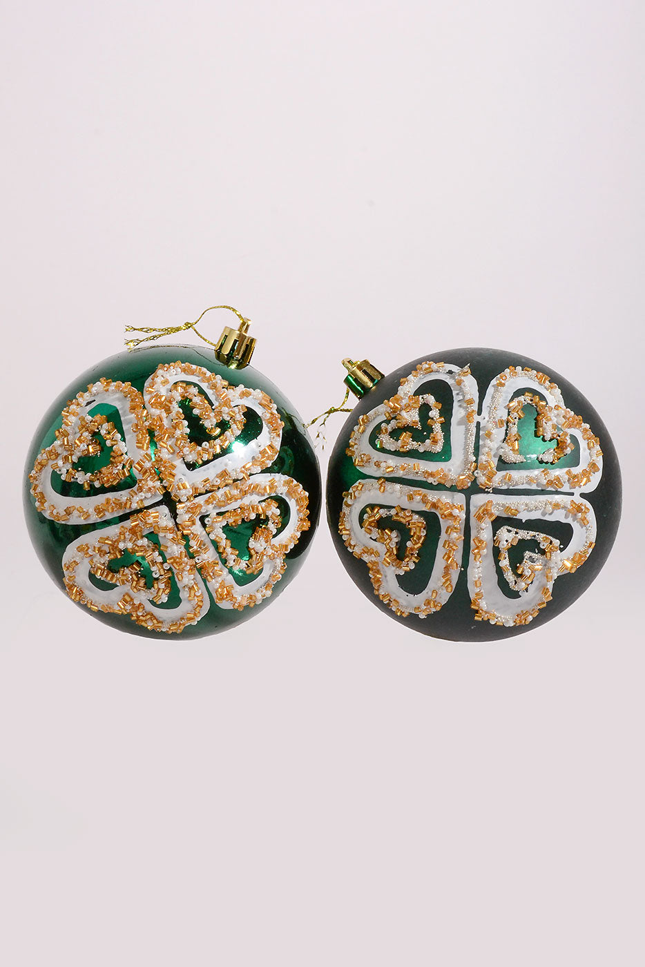 100Mm Plastic Shiny Matt W/Sequin Ornament Dark Green/White Box-4