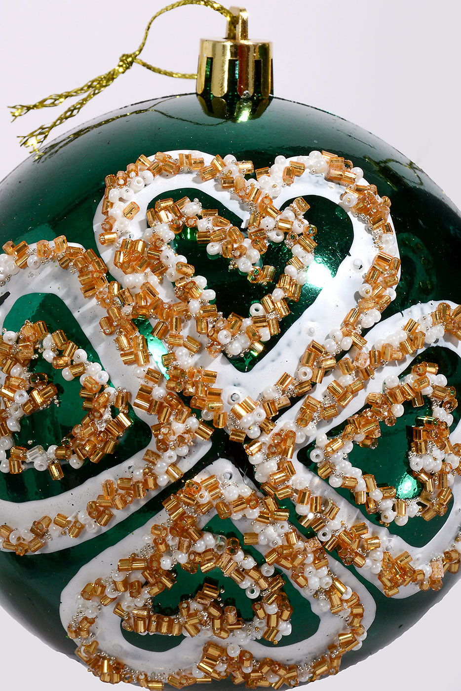 100Mm Plastic Shiny Matt W/Sequin Ornament Dark Green/White Box-4