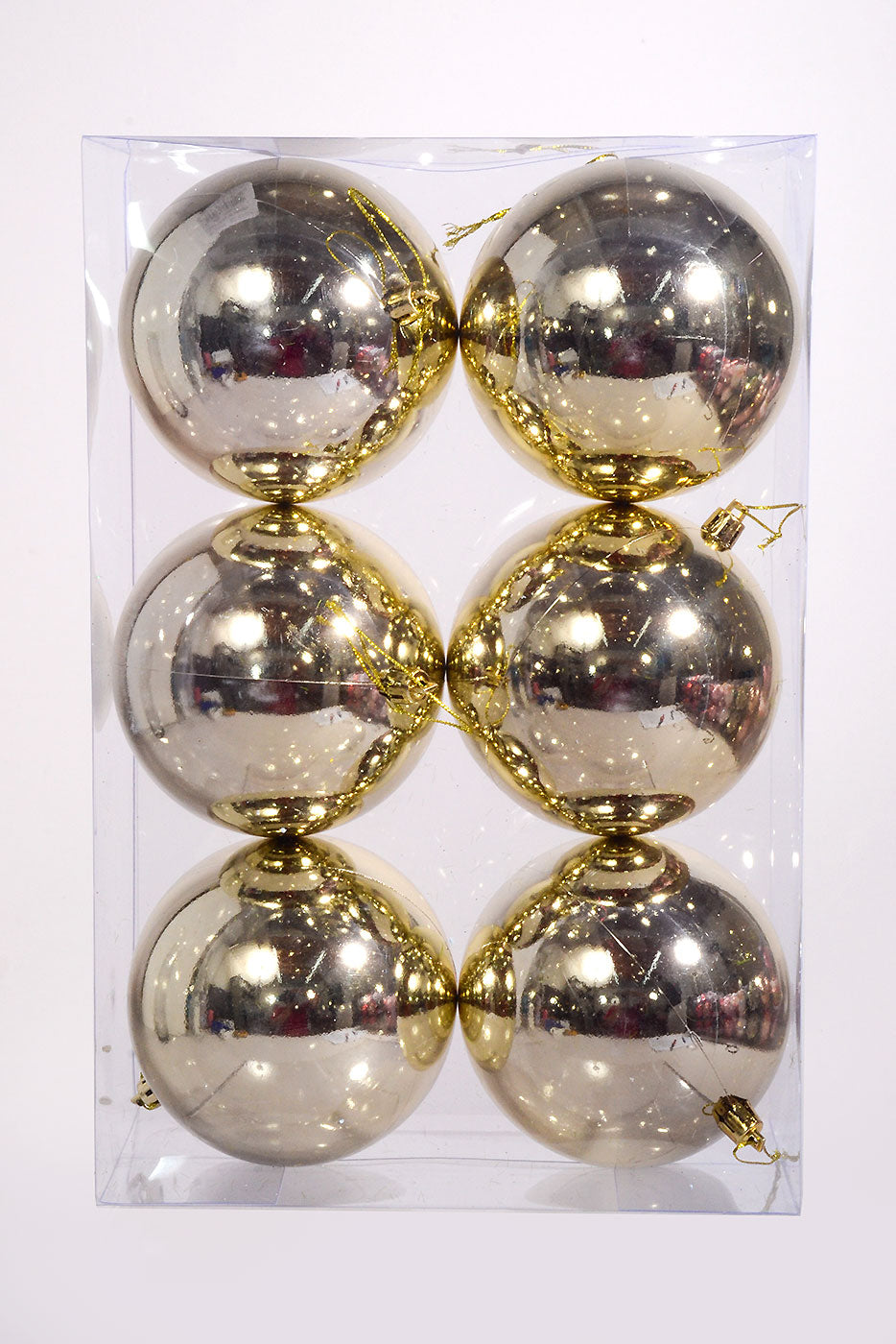 100MM Plastic Ball Shiny Ornament Pale Gold Box/6
