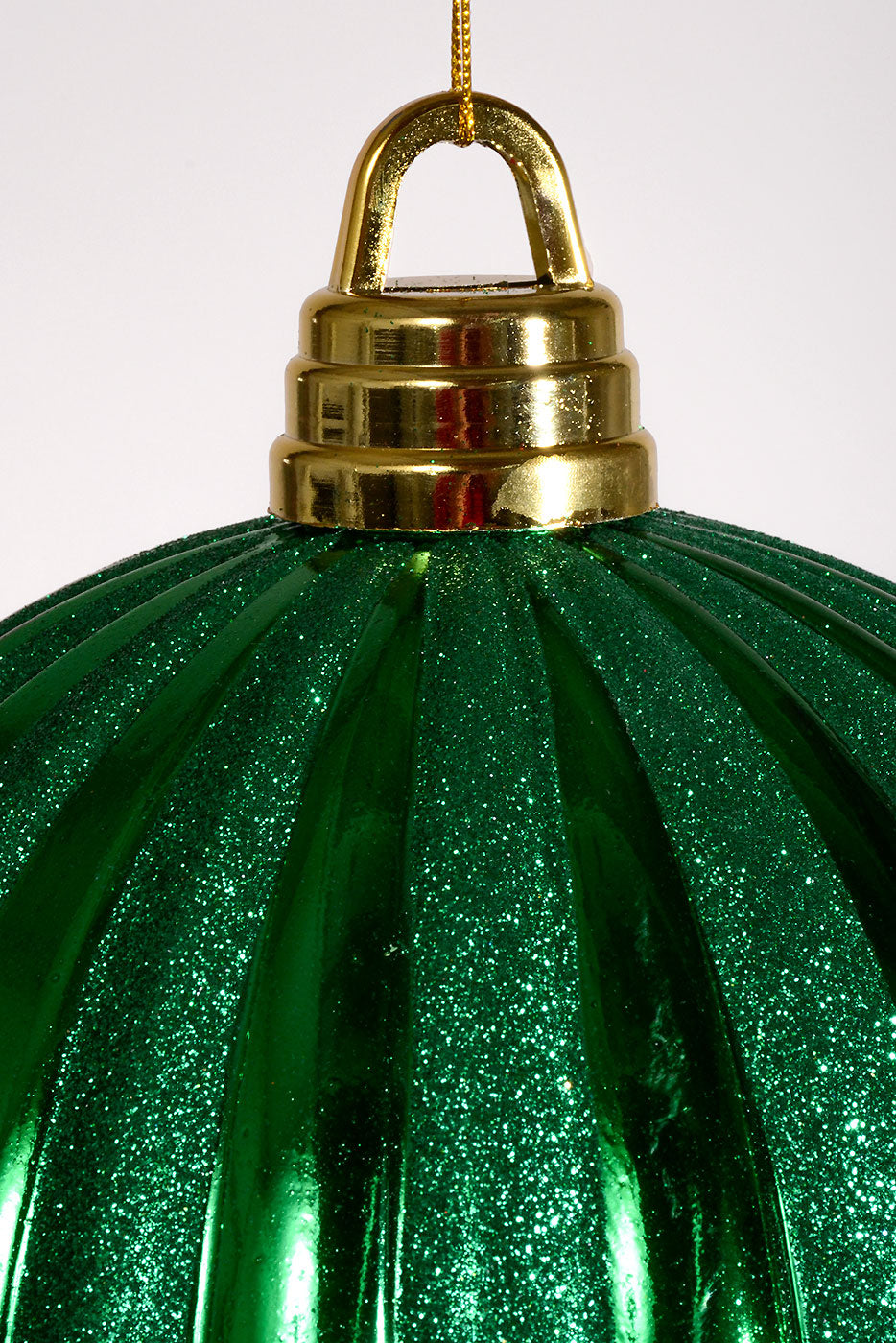 250Mm Plastic Shiny Pumpkin W/Glitter Ornament Green