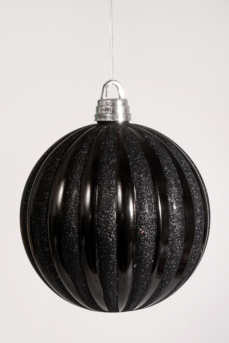 250Mm Plastic Shiny Pumpkin W/Glitter Ornament Black