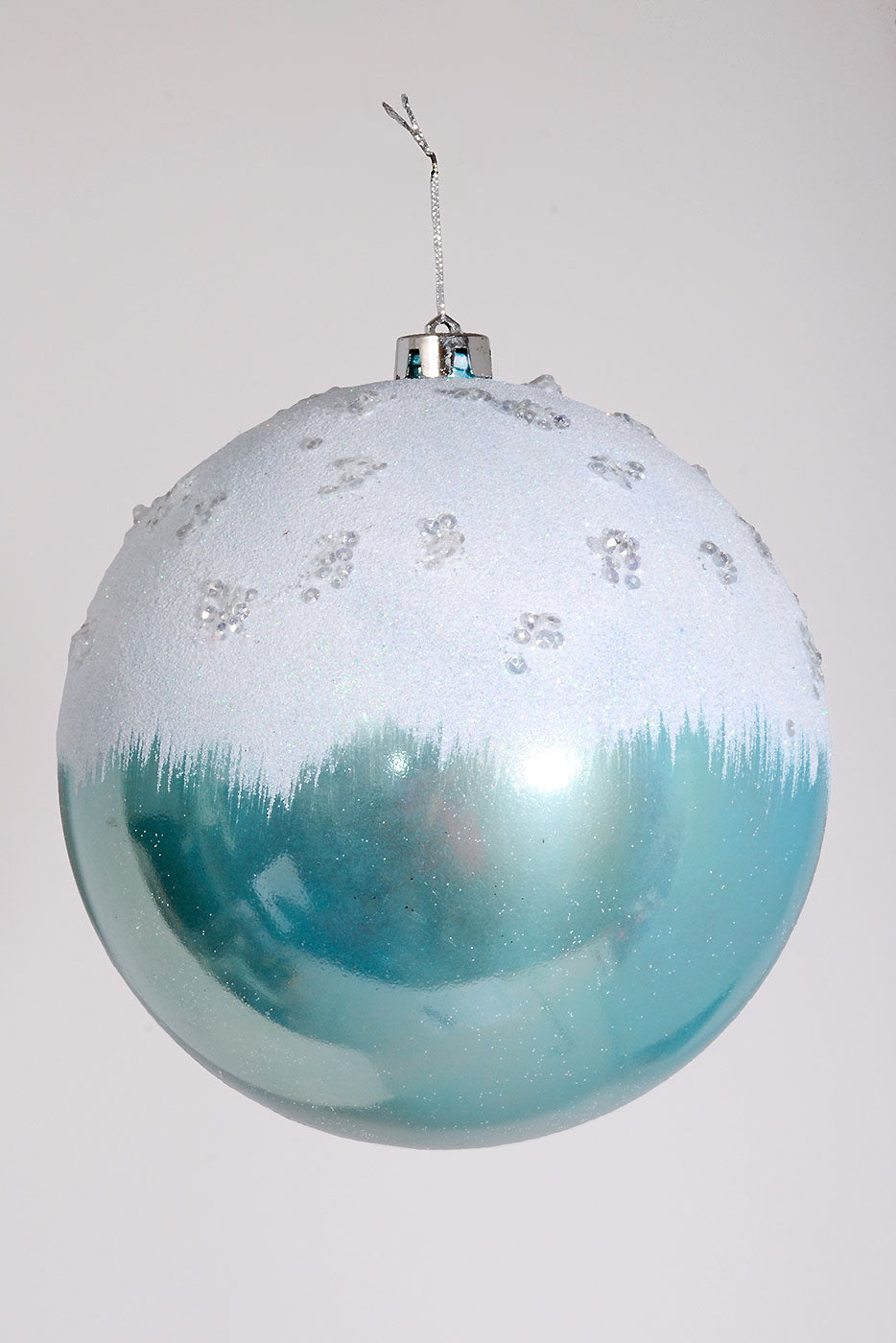 200MM Plastic Ball with/Snow Ornament Light Blue
