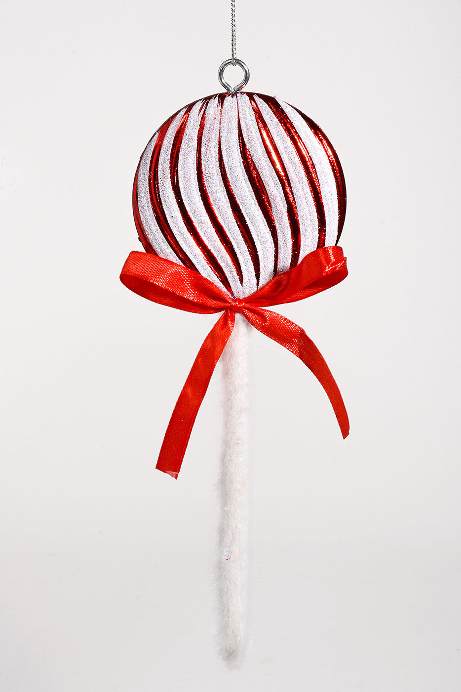 9" Lollipop Ornament With Glitter White/Red Pkg-2