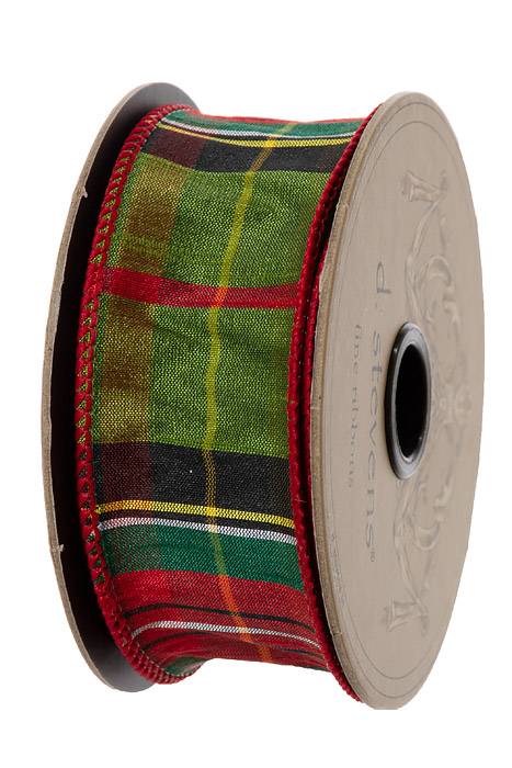 1.5" X10yds Faux Dupion Tradition Tartan Moss Green/red