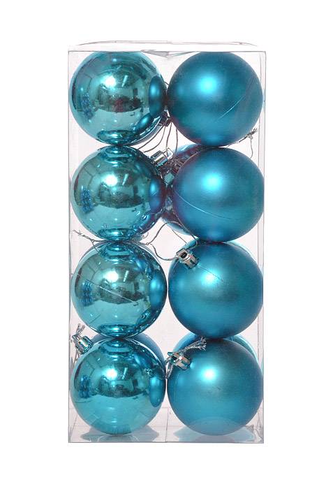 60mm Shiny/Matte Plastic Ball Turquoise Pkg/16