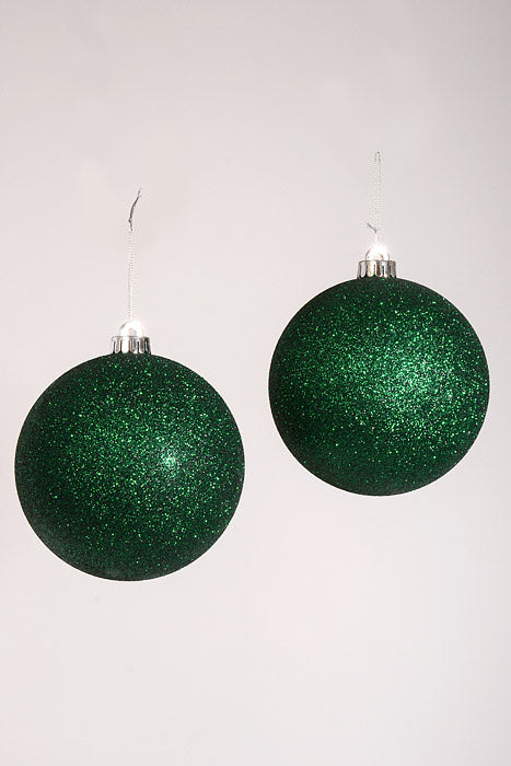 140Mm Glitter Ball Ornament Spruce Pkg/2