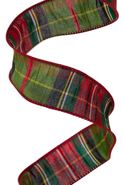 1.5" X10yds Faux Dupion Tradition Tartan Moss Green/red