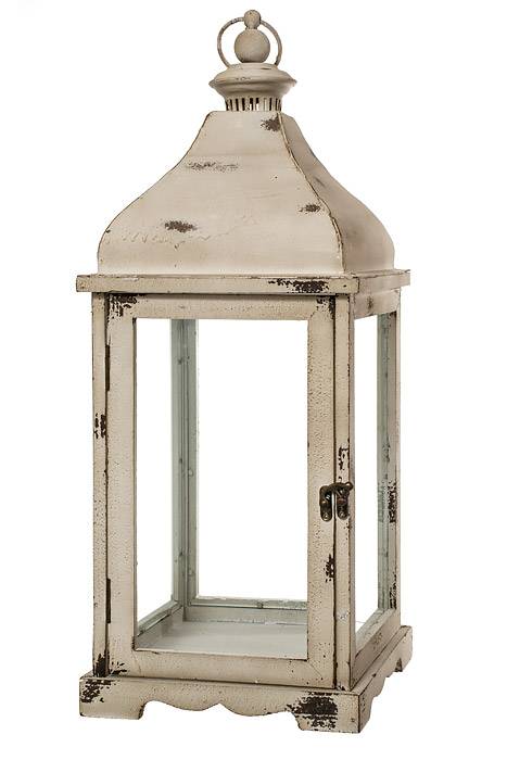 17" Metal Candle Lantern Cream