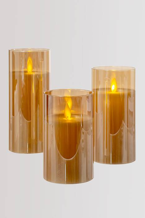 4/5/6" Remote Control Moving Flameless Led Pillar Candle Amber Pkg/3