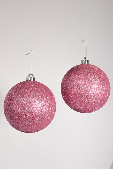 140Mm Glitter Ball Ornament Pink Pkg/2
