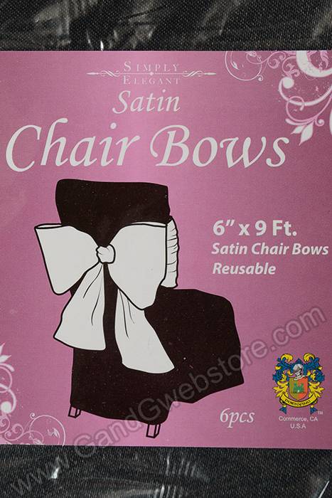 6" X 108" Satin Chair Bow Black Pkg/6