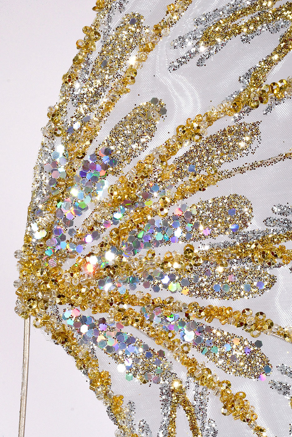 19" Beaded W/Glitter Angel Wing Ivory/Champagne