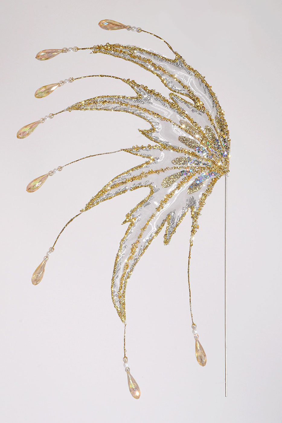 19" Beaded W/Glitter Angel Wing Ivory/Champagne