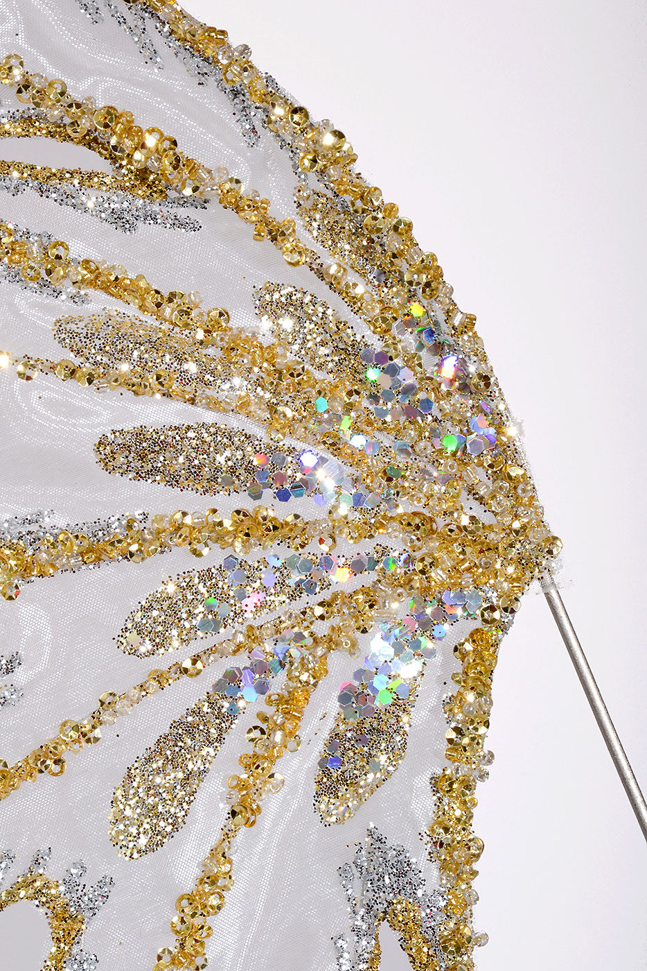 19" Beaded W/Glitter Angel Wing Ivory/Champagne