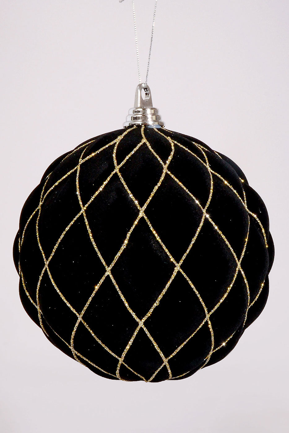 200Mm Flocked with Glitter Diamond Ball Ornament Black