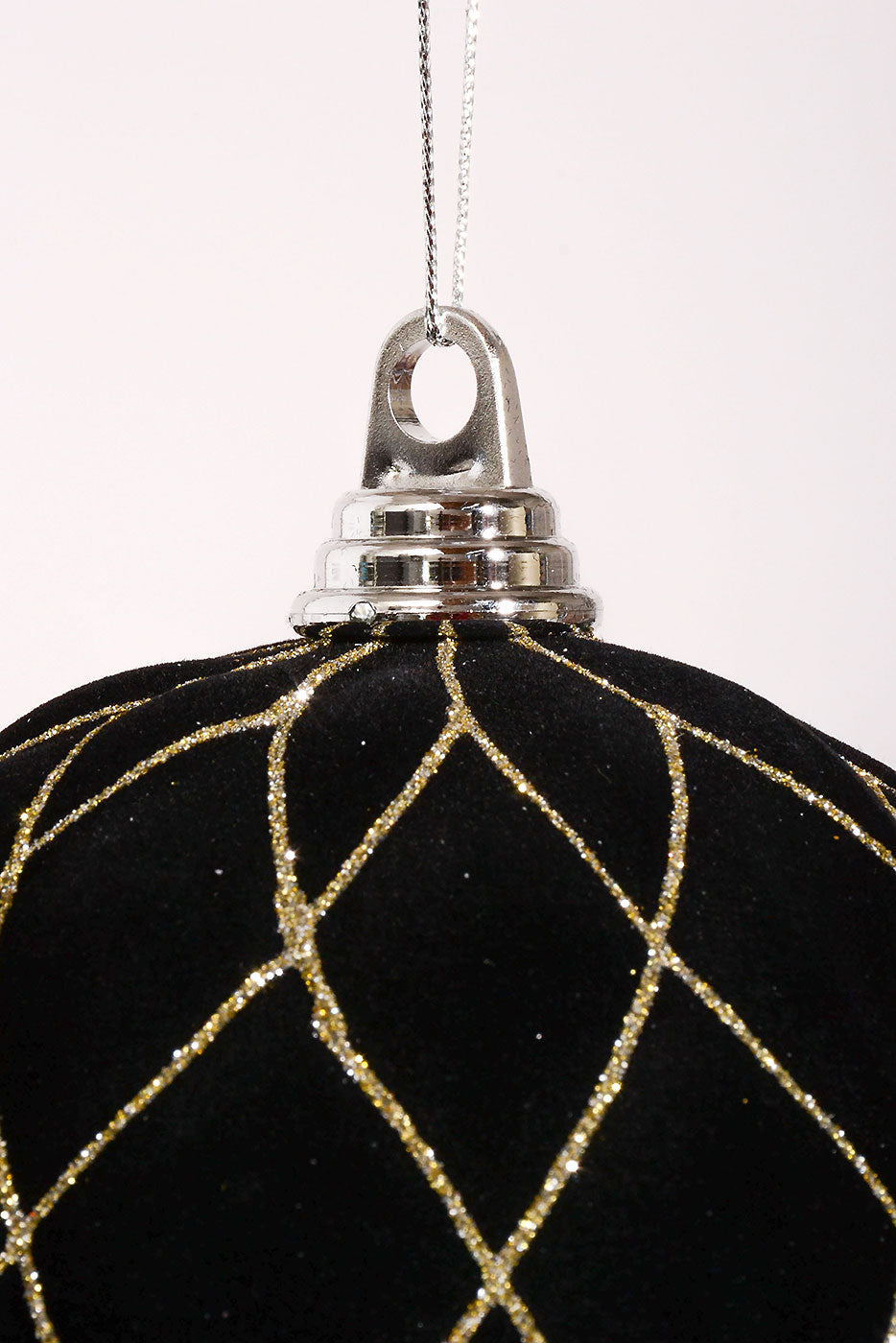 200Mm Flocked with Glitter Diamond Ball Ornament Black