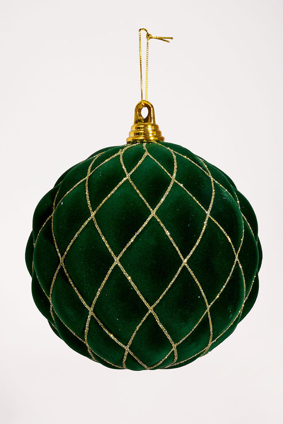 200Mm Flocked with Glitter Diamond Ball Ornament Dark Green
