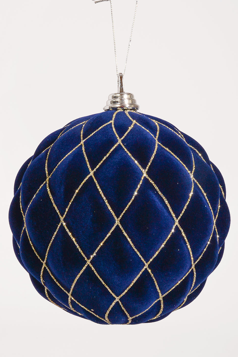 200Mm Flocked with Glitter Diamond Ball Ornament Midnight Blue