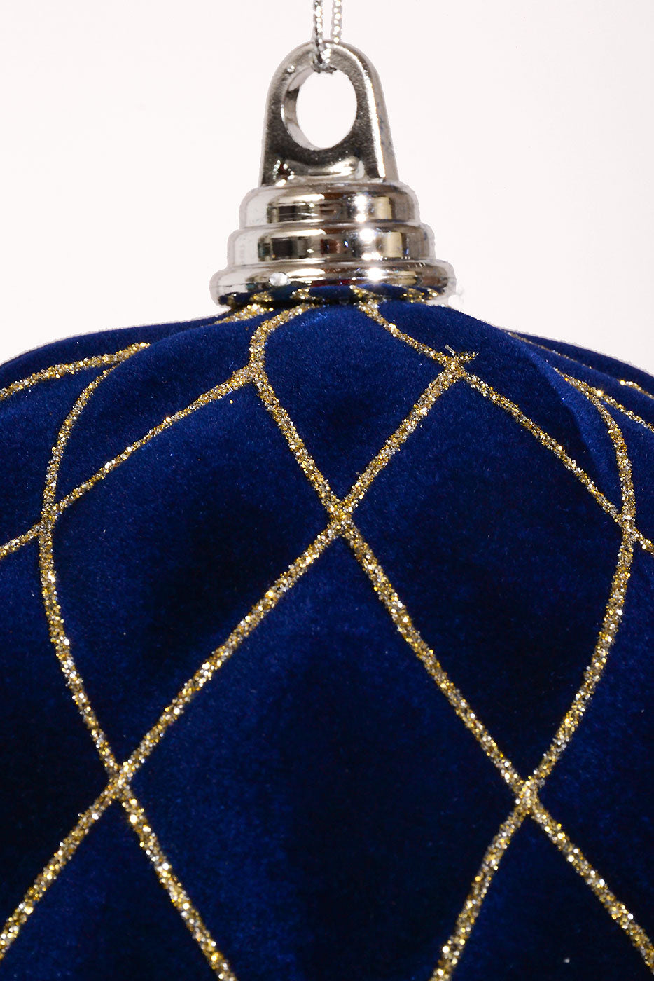 200Mm Flocked with Glitter Diamond Ball Ornament Midnight Blue