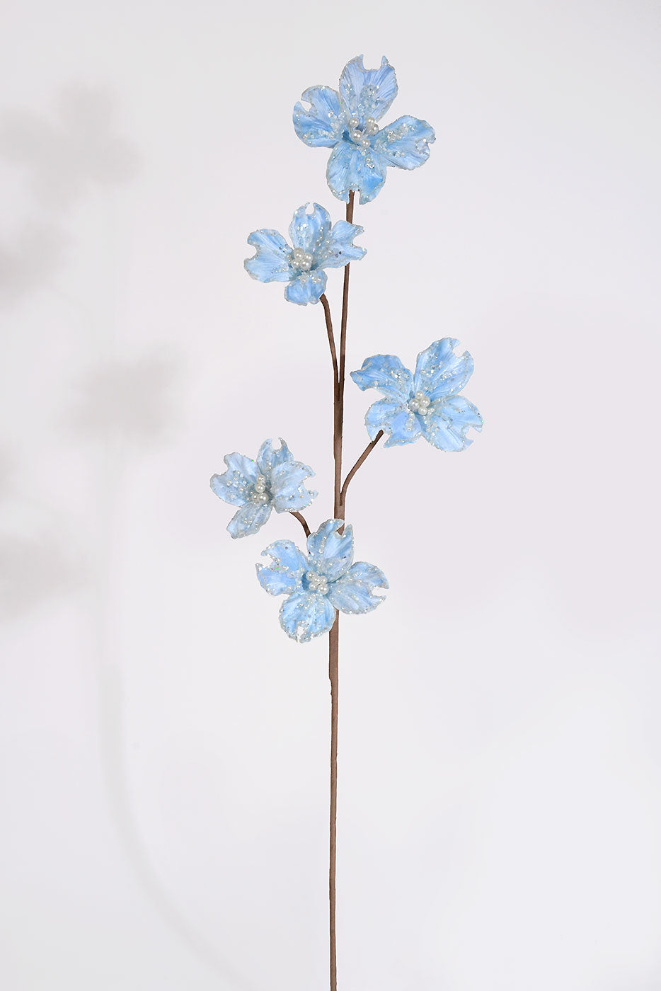 36" Glitter Dogwood Spray Light Blue