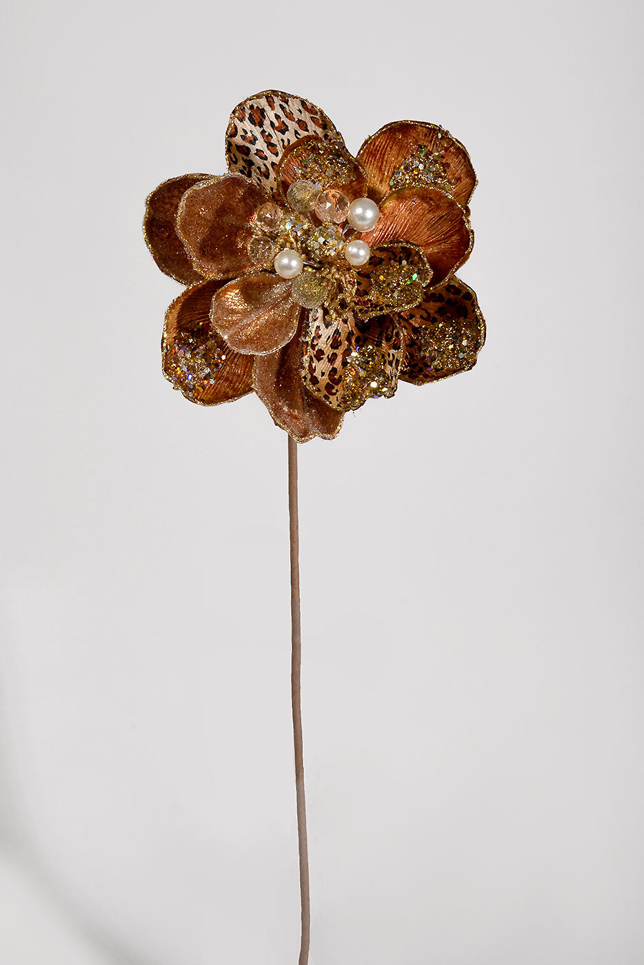 28" Glitter/Jewel Safari Magnolia Stem Copper/Gold