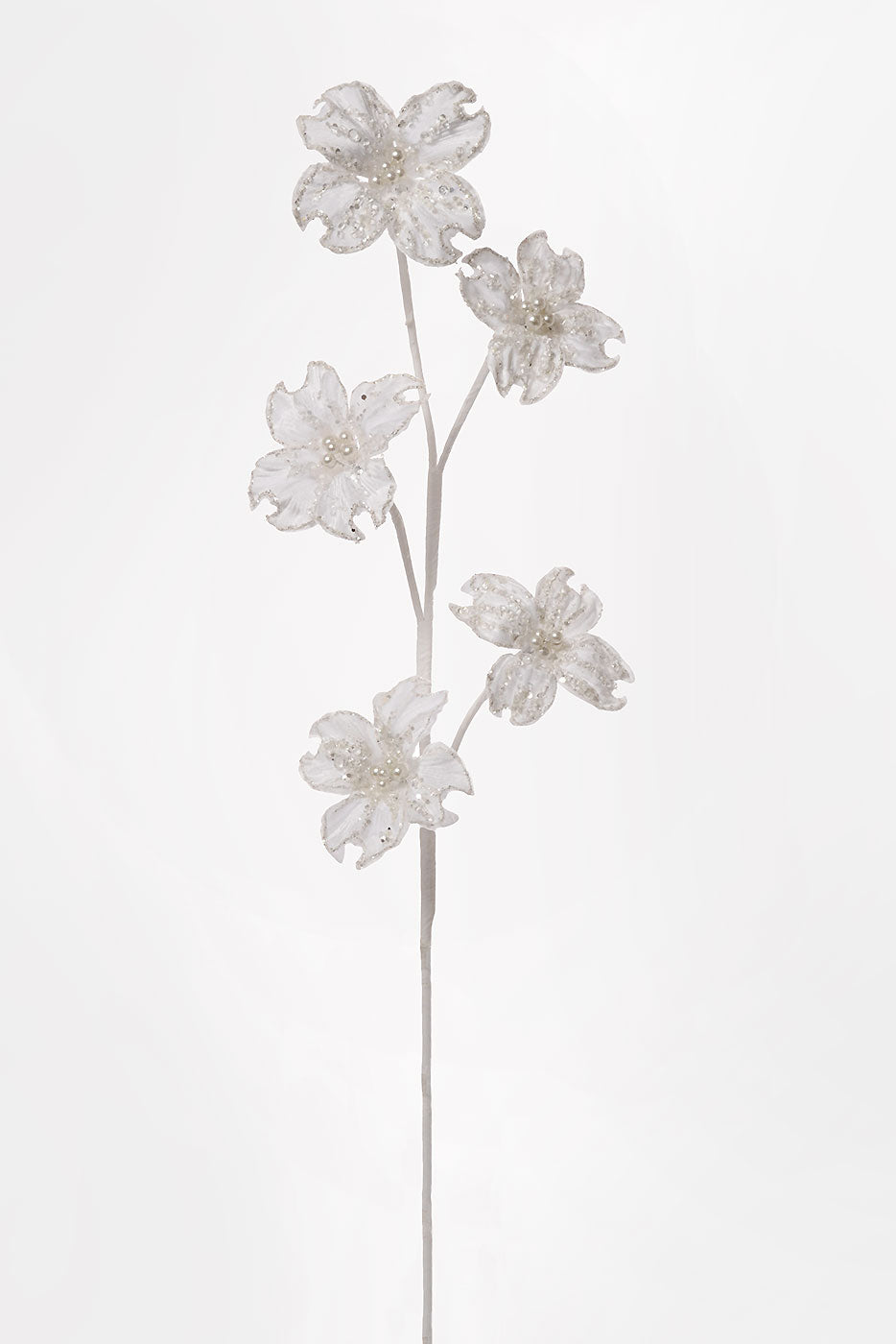 36" Glitter Dogwood Spray White