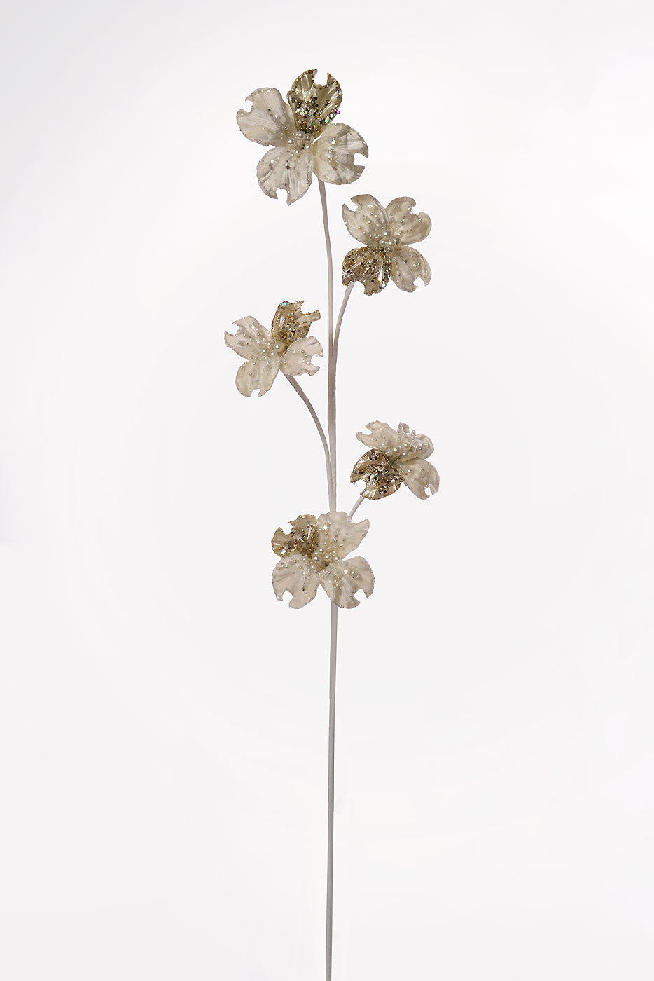 36"Glitter Dogwood Spray Ivory/Platinum