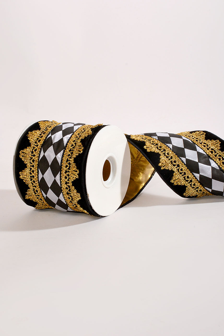 4" X 5Yds Wired Center Diamond With Brocade Velvet Black/White