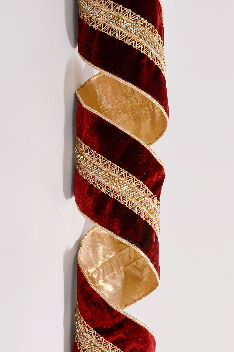 4" X 5Yds Wired Beaded Jewel Trim Royal Velvet Burgundy/Gold