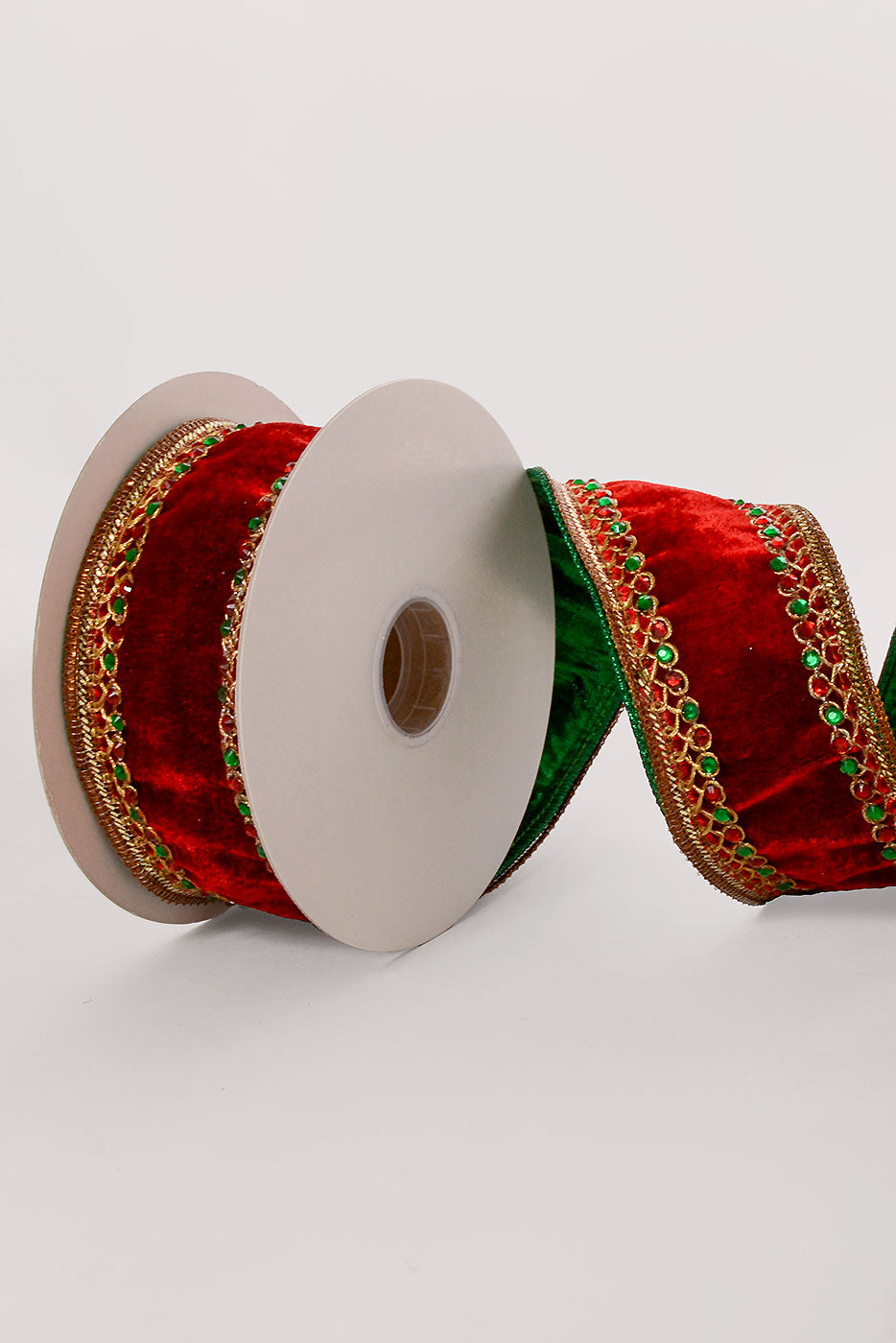 2.5" X 5Yds Wired Jewel Edge Velvet Ribbon Red