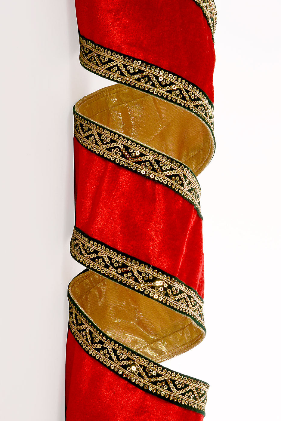 4" X 5Yds Wired Double Sided Sequin Trim Velvet Ribbon Red/Gold