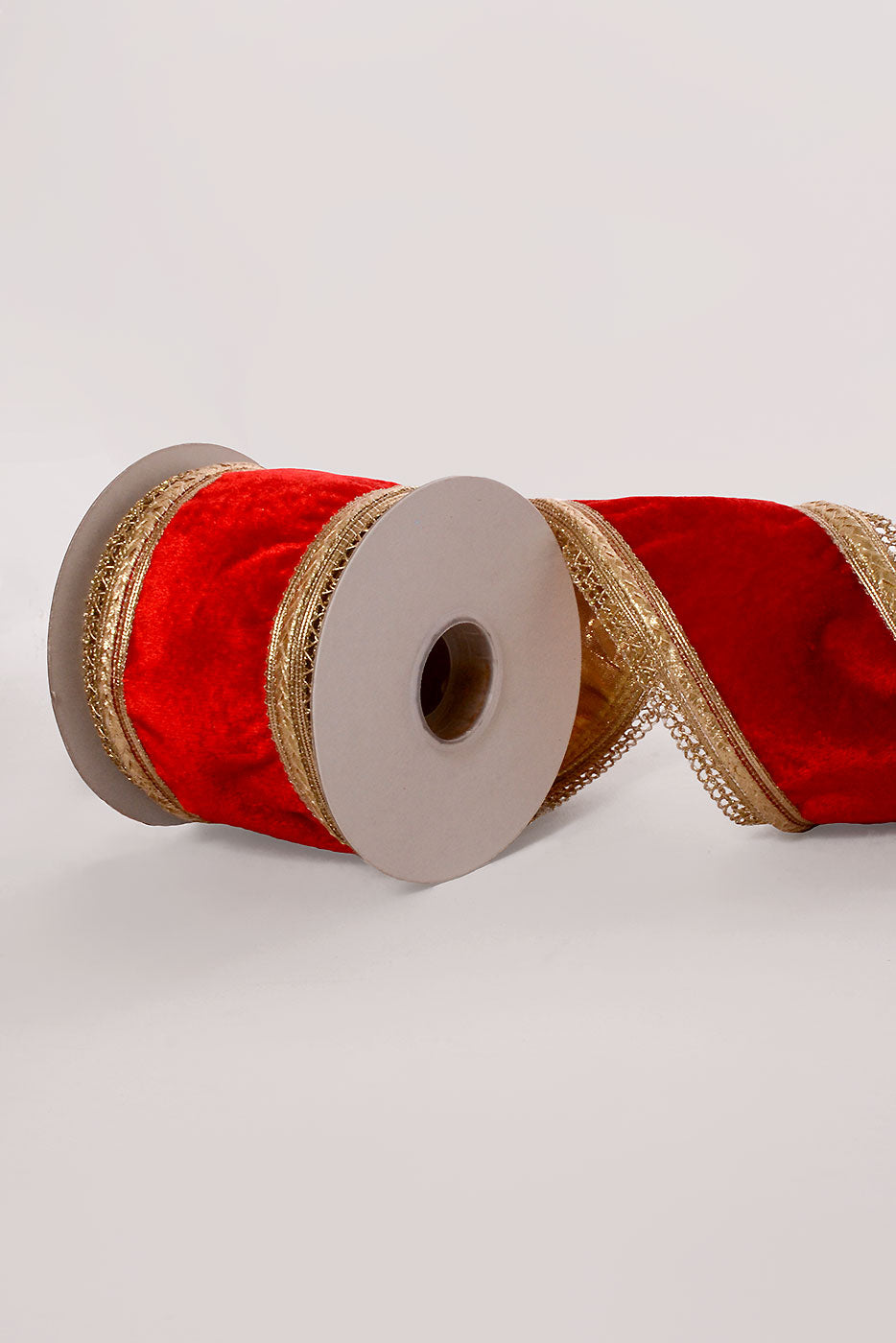 4" X 5Yds Wired Royalty Velvet With Gold Edge Ribbon Red