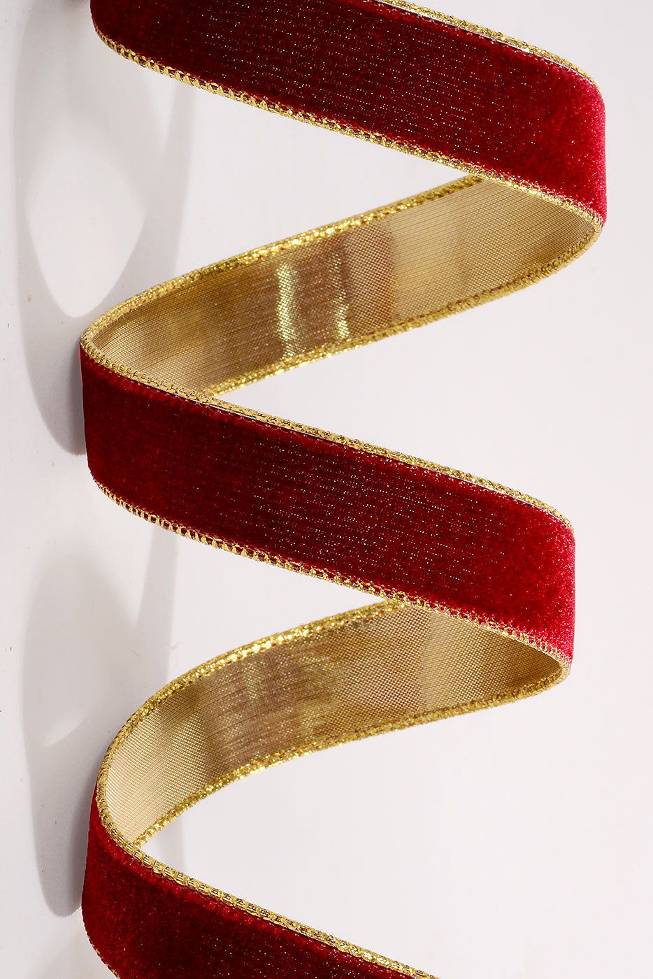 1" X 20Yds Wired Velvet Ribbon with Metallic Edge Burgundy