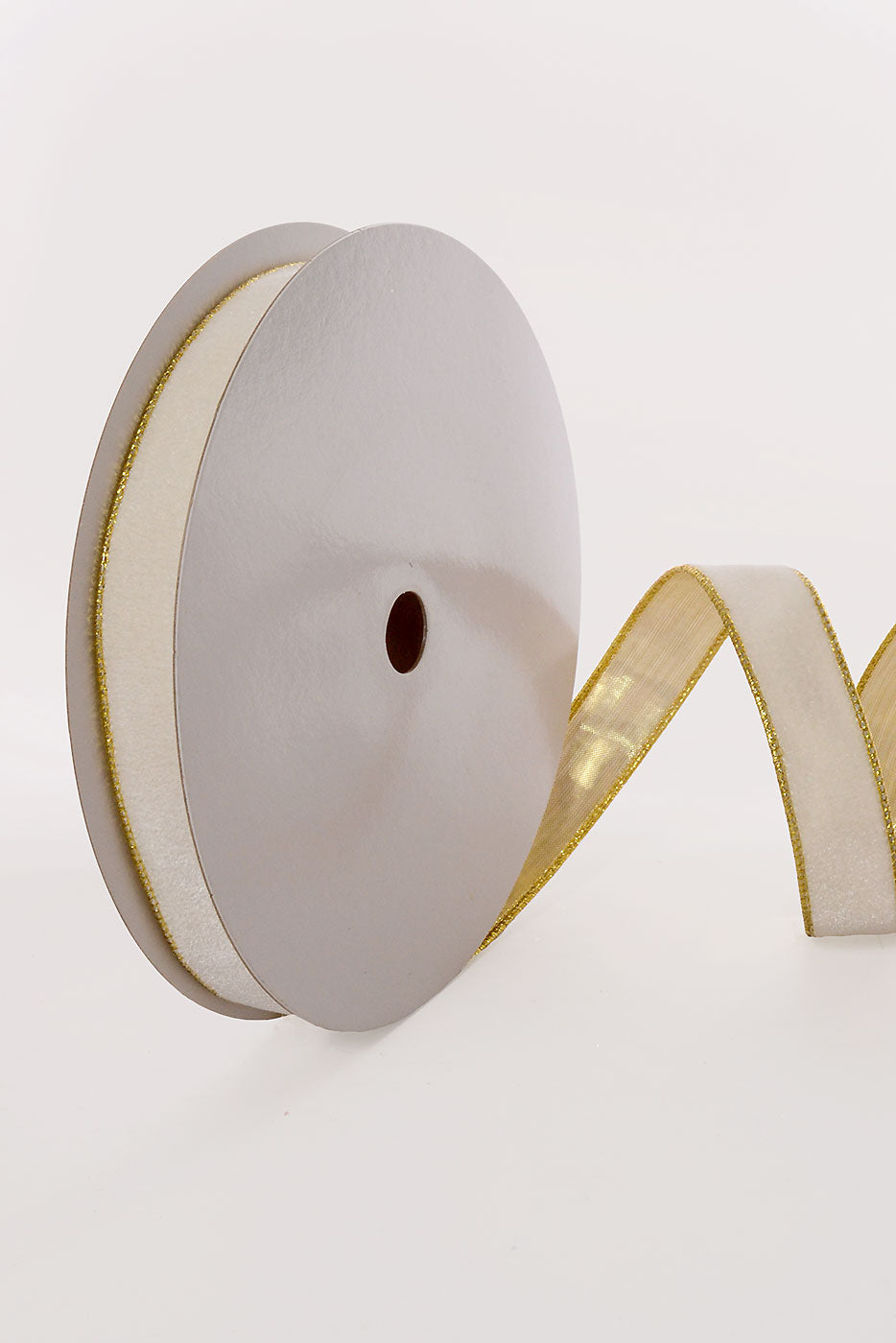 1" X 20Yds Wired Velvet Ribbon with Metallic Edge Ivory