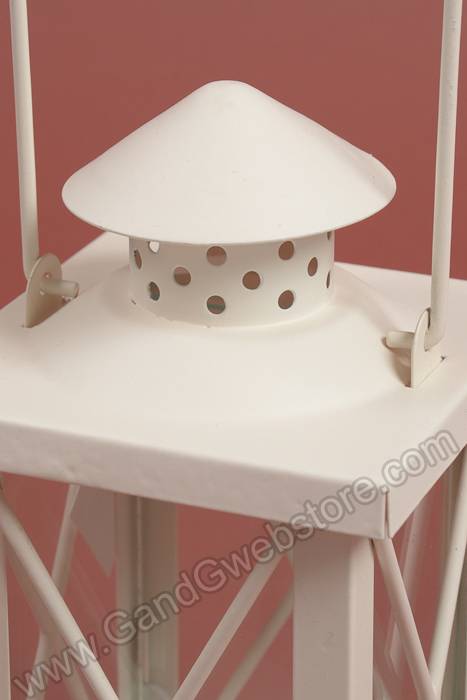 4" X 8" Metal & Glass Candle Lantern Cream