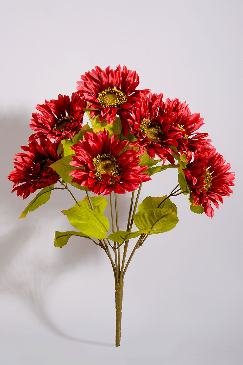 18" Silk Satin Sunflower Bush Burgundy