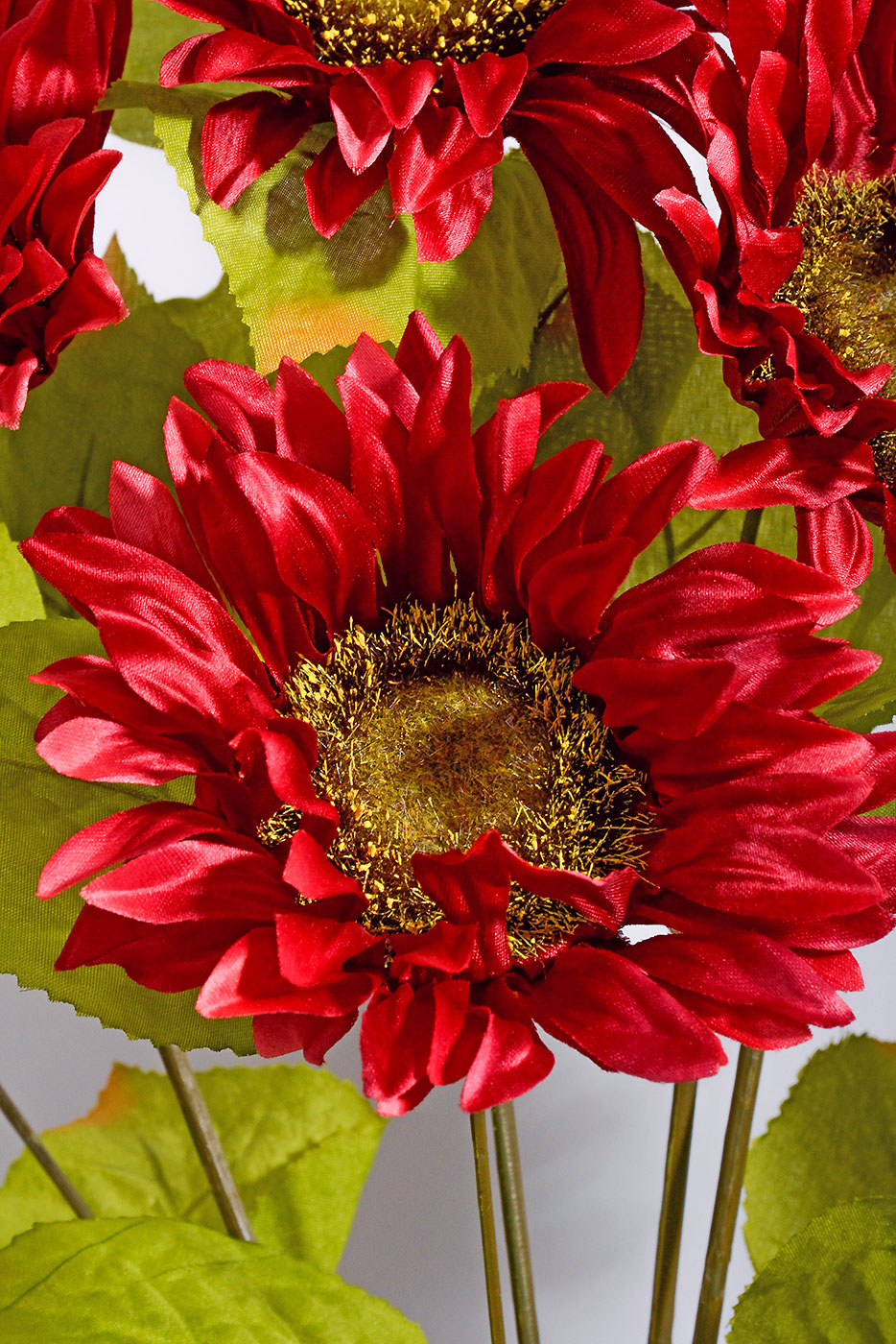 18" Silk Satin Sunflower Bush Burgundy