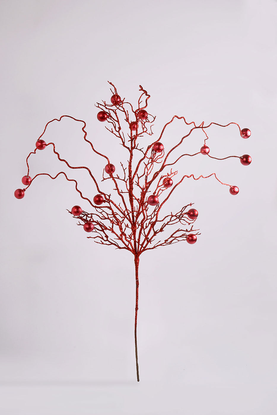 42" Ball And Glitter Twig Red Spray