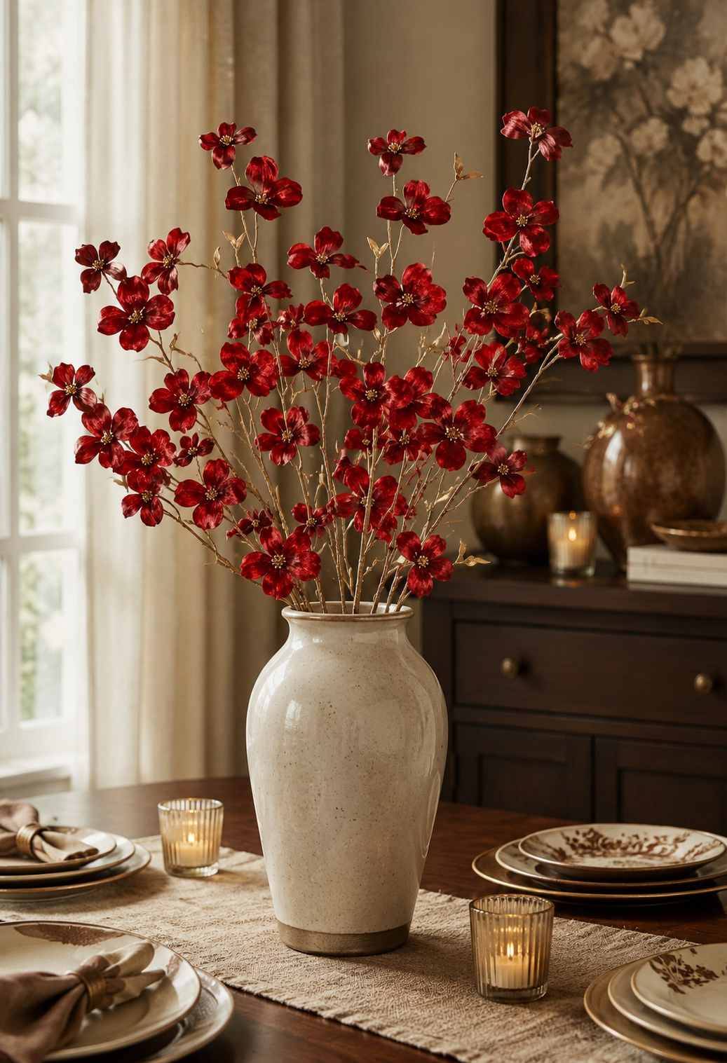 40" Velvet Dogwood Spray Red