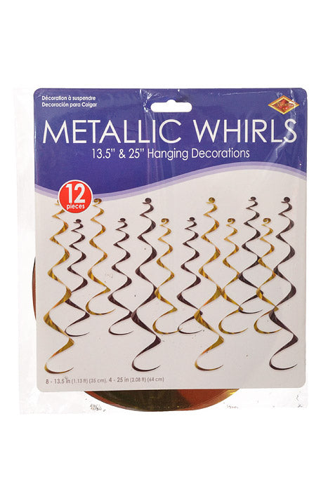 13.5" & 25" Metallic Whirls Black/Gold Pkg/12