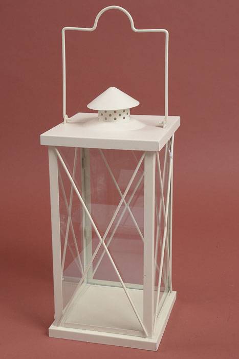 7" X 16" Metal & Glass Candle Lantern Cream