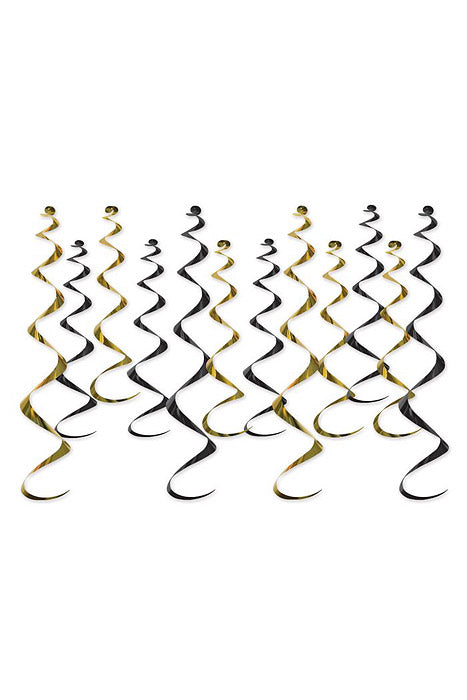 13.5" & 25" Metallic Whirls Black/Gold Pkg/12