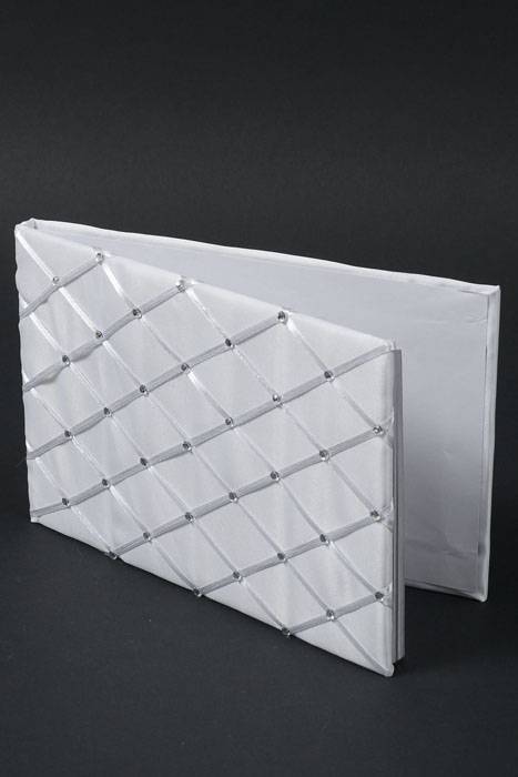 9.75" X 6.25" Rhinestone & Satin Guest Book White